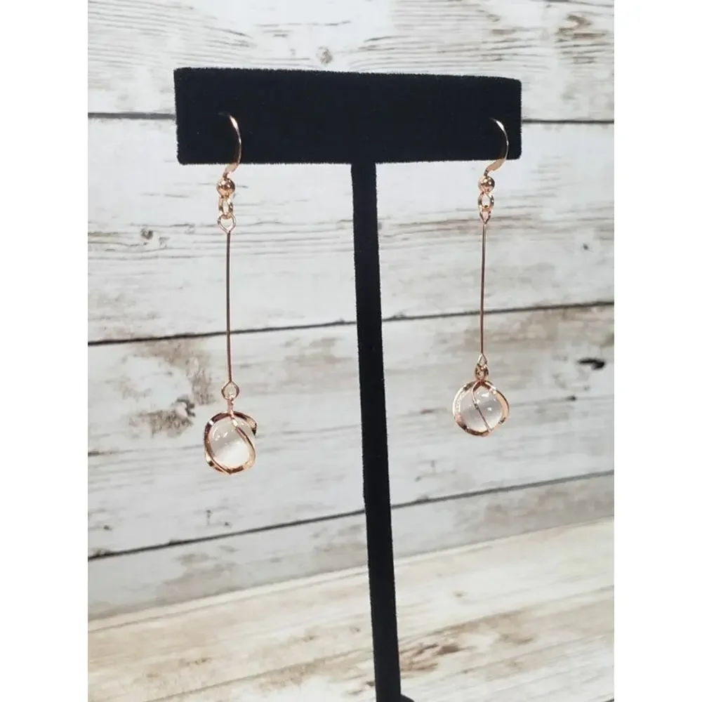 Rose Gold Tone Encased Stone Dangle - New